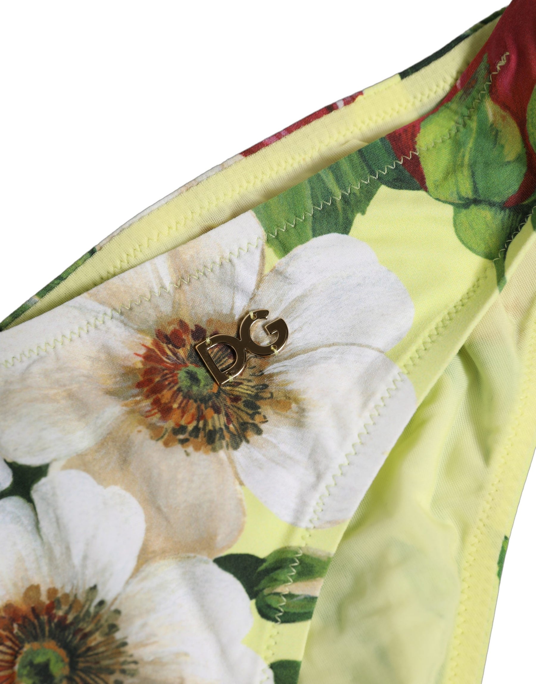 Dolce & Gabbana Yellow Floral Print Nylon Beachwear Bikini Bottom | Regal Royce