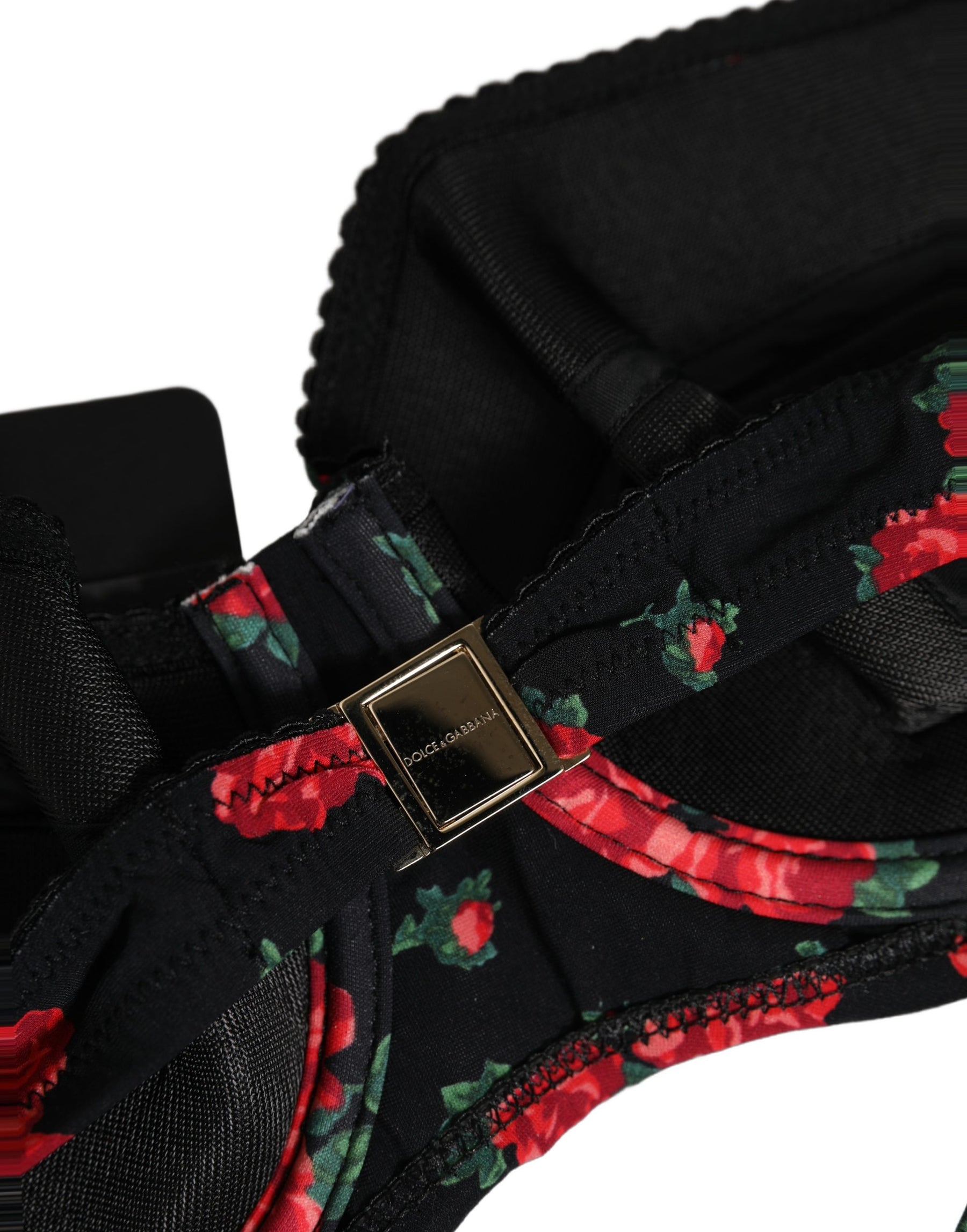 Dolce & Gabbana Black Floral Print Underwire Beachwear Bikini Top | Regal Royce