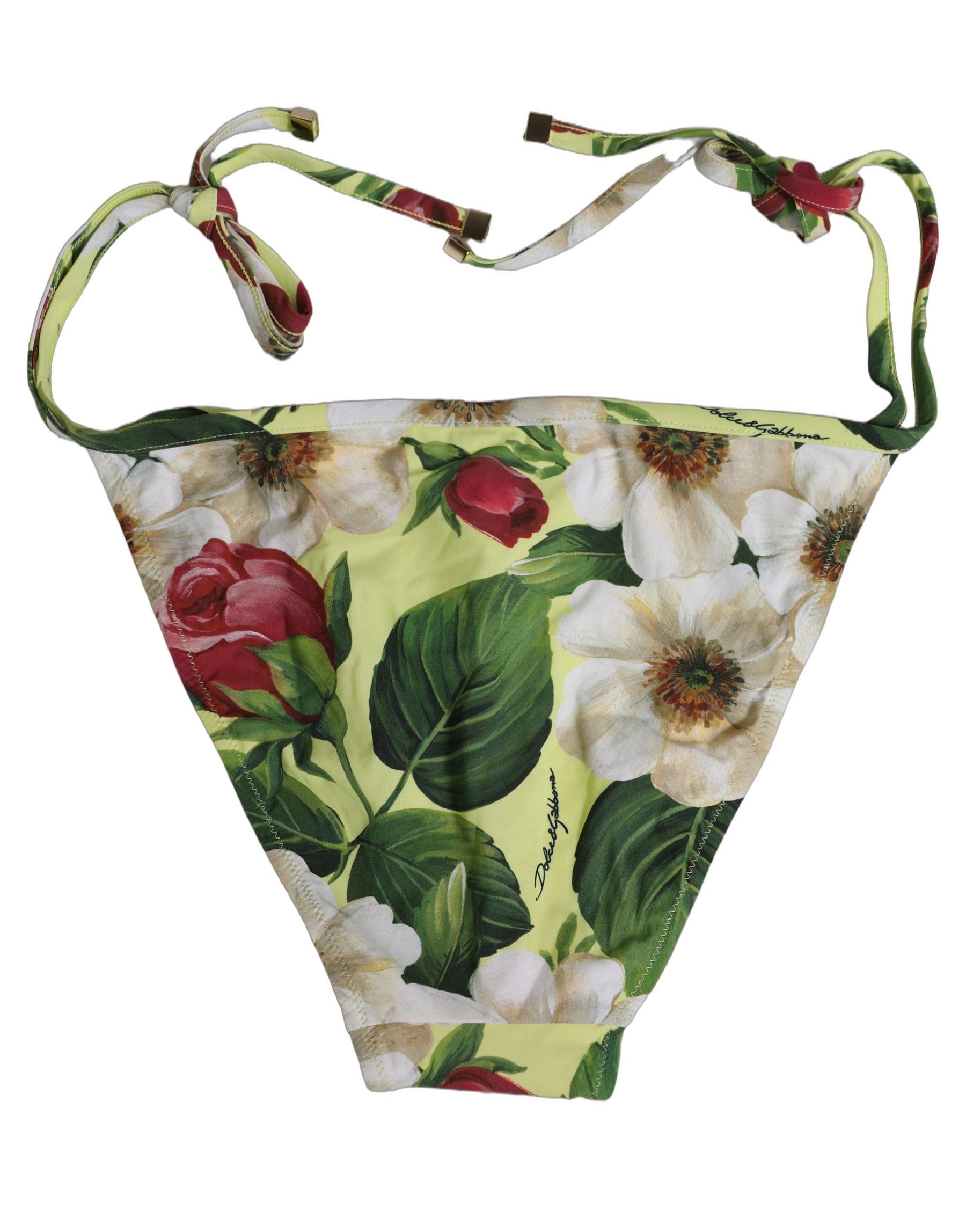 Dolce & Gabbana Yellow Floral Print Nylon Beachwear Bikini Bottom | Regal Royce