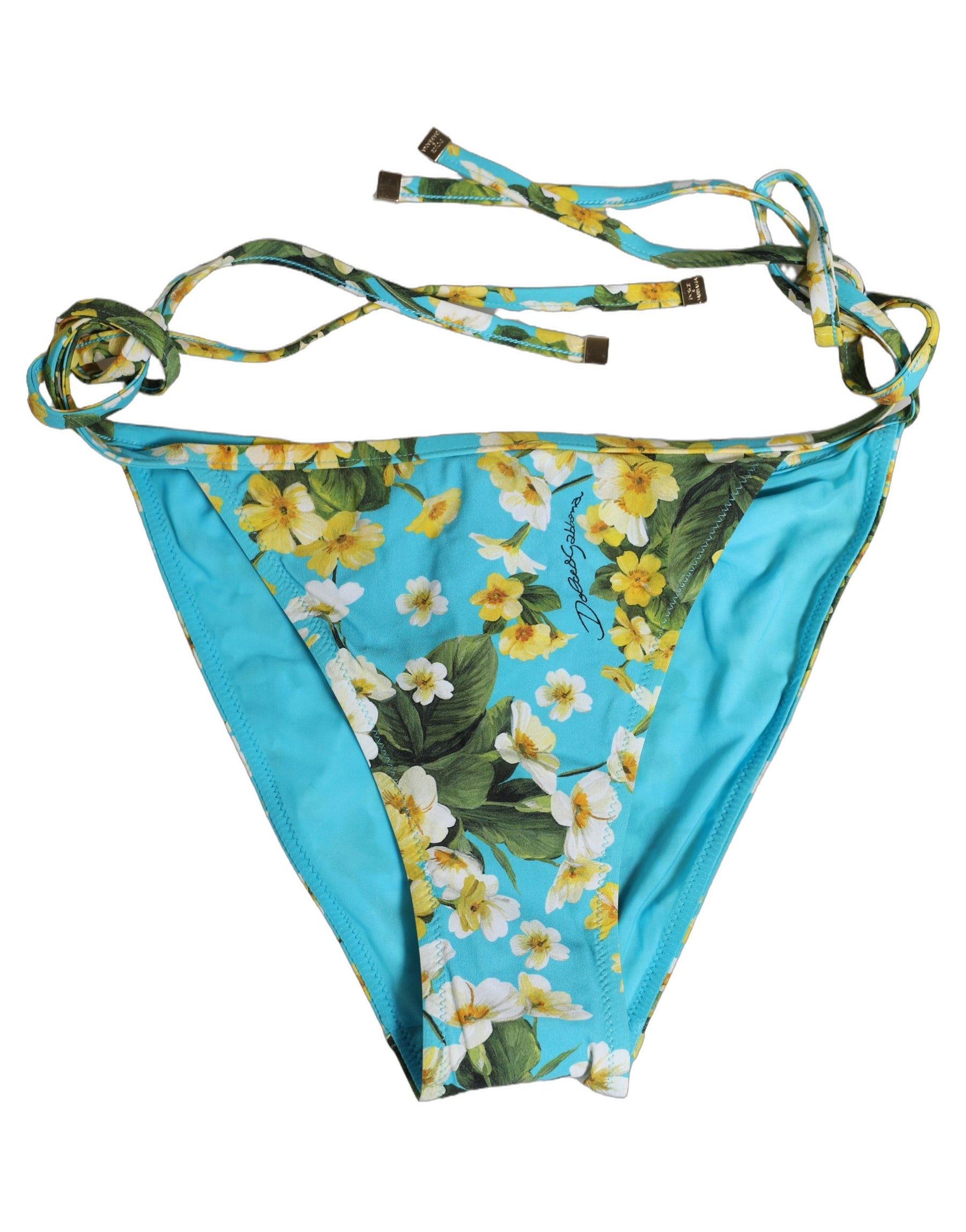 Dolce & Gabbana Blue Floral Print Nylon Beachwear Bikini Bottom | Regal Royce