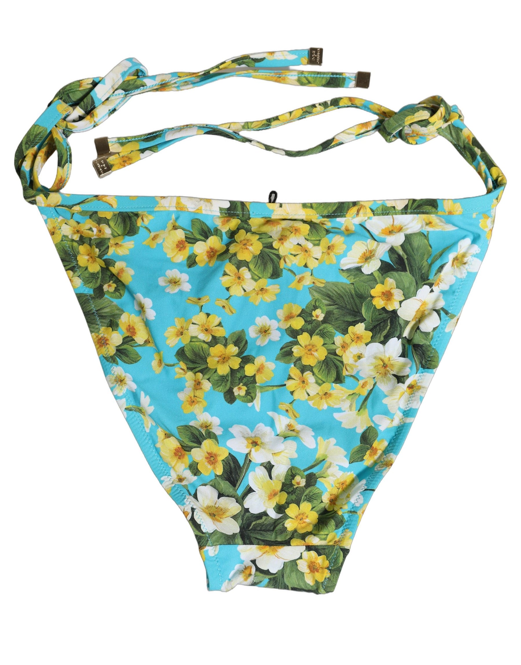 Dolce & Gabbana Blue Floral Print Nylon Beachwear Bikini Bottom | Regal Royce