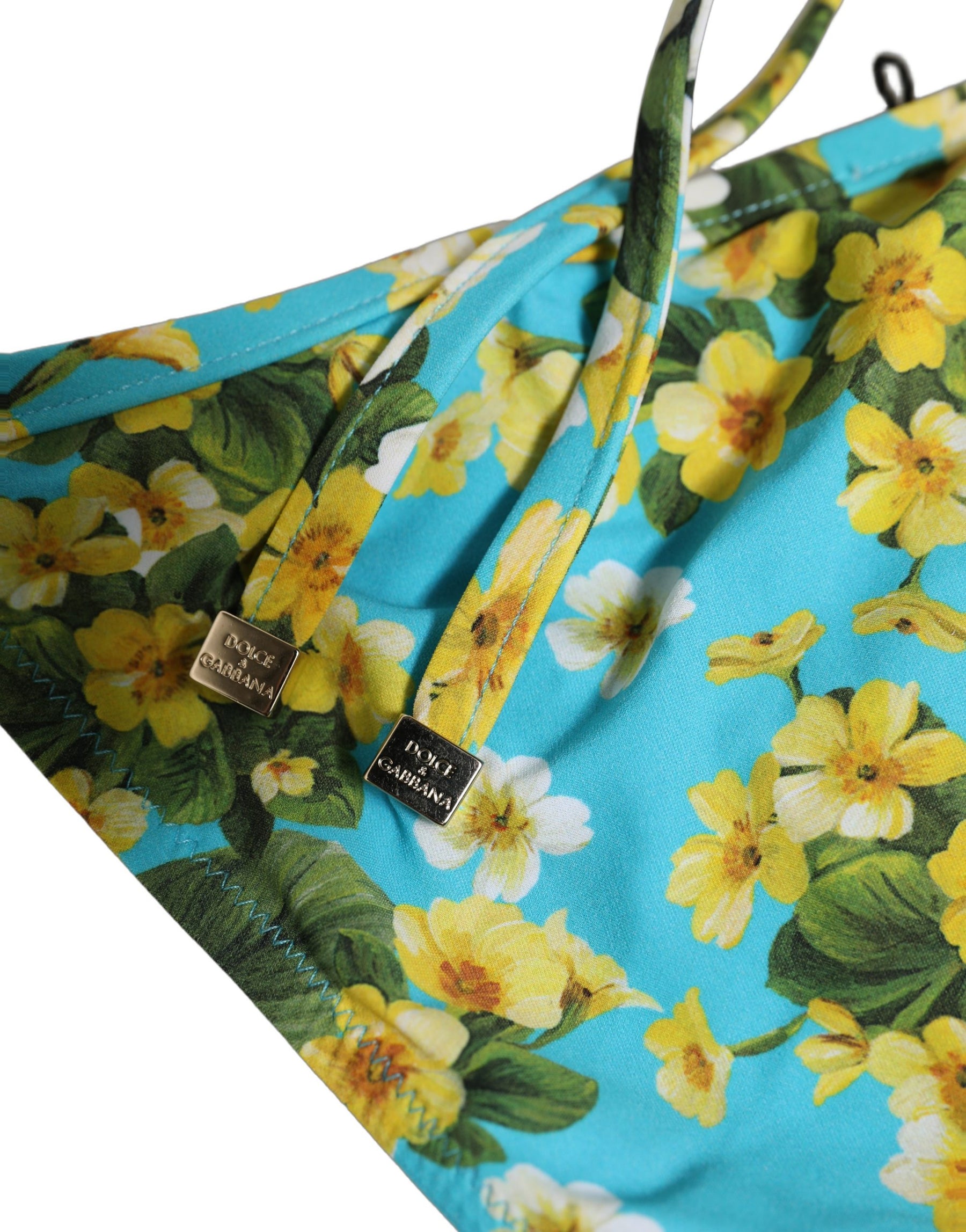 Dolce & Gabbana Blue Floral Print Nylon Beachwear Bikini Bottom | Regal Royce