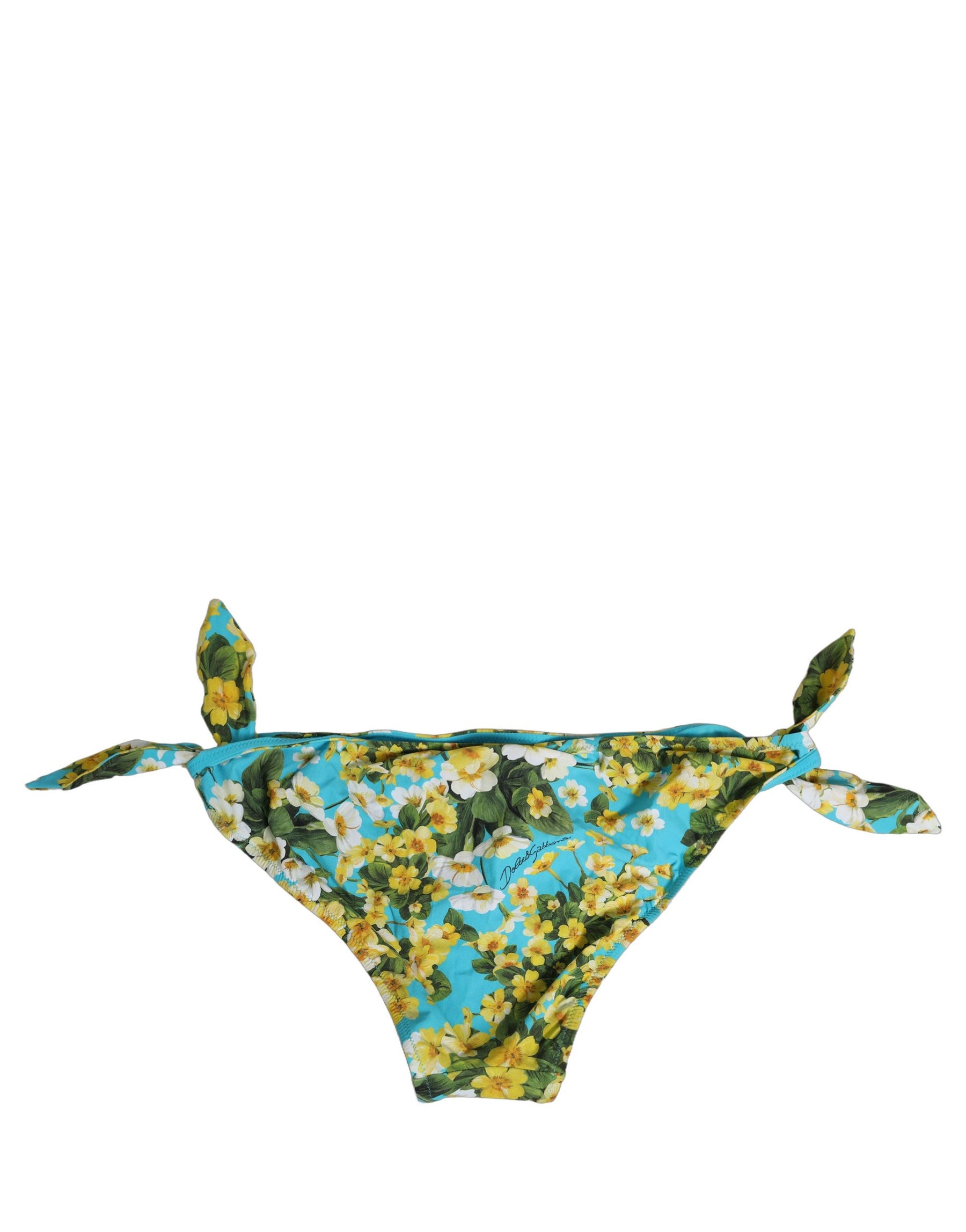 Dolce & Gabbana Blue Floral Print Nylon Beachwear Bikini Bottom | Regal Royce