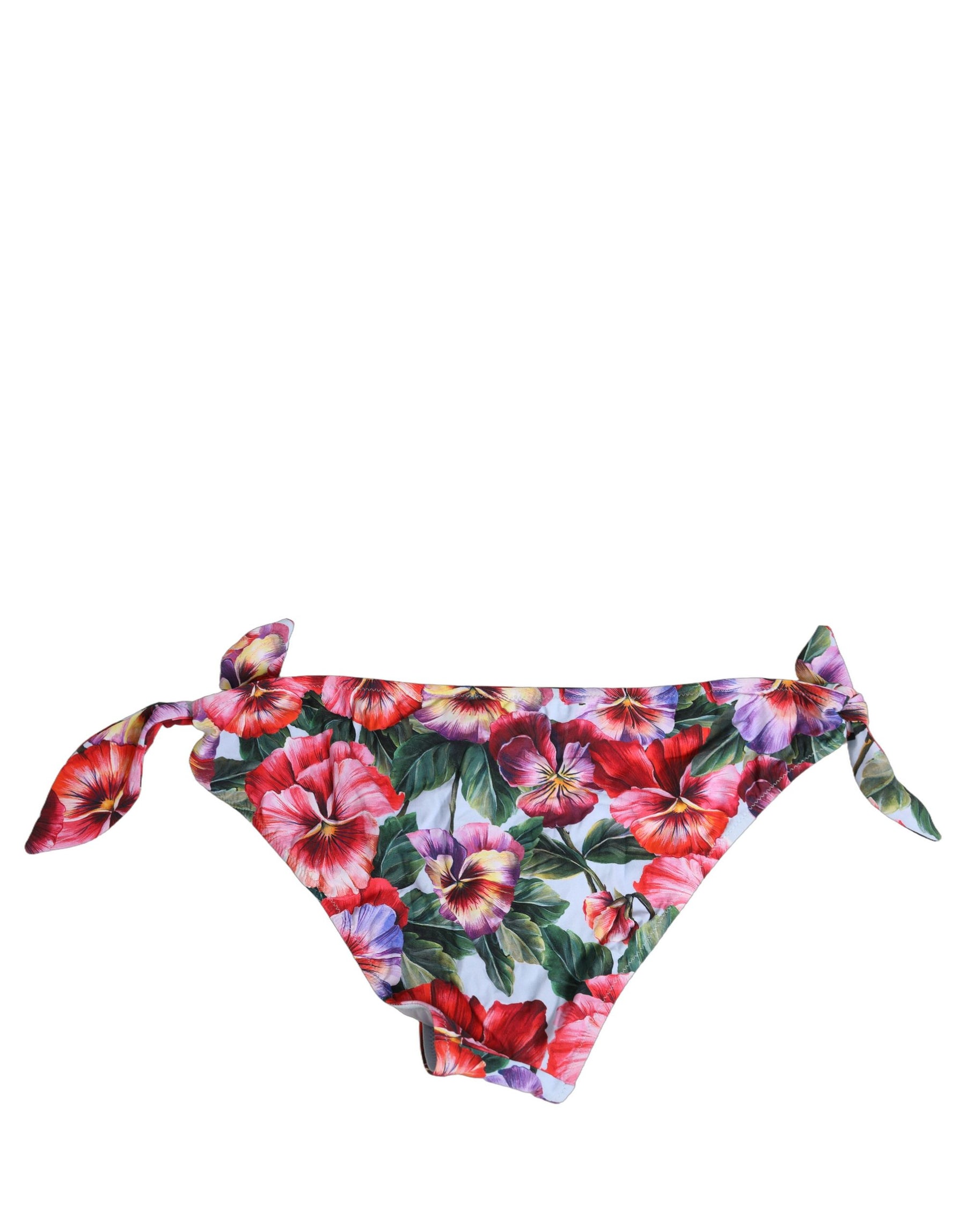 Dolce & Gabbana White Floral Print Nylon Beachwear Bikini Bottom | Regal Royce