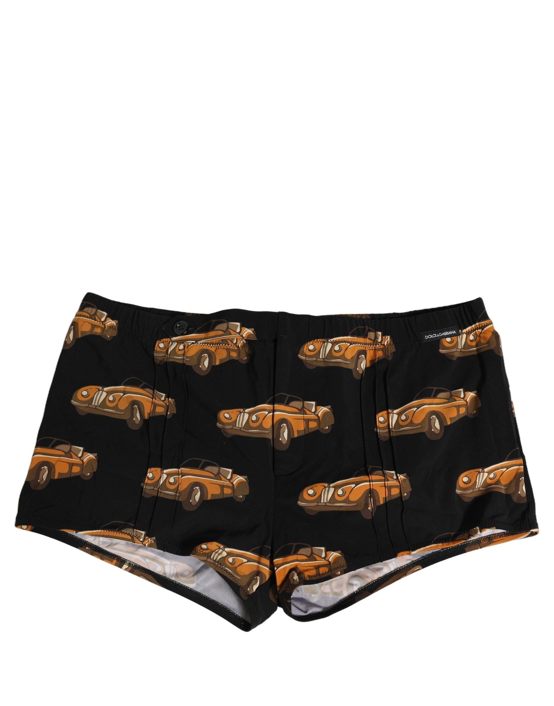 Dolce & Gabbana Black Car Print Swim Trunk Beachwear Swimwear | Regal Royce