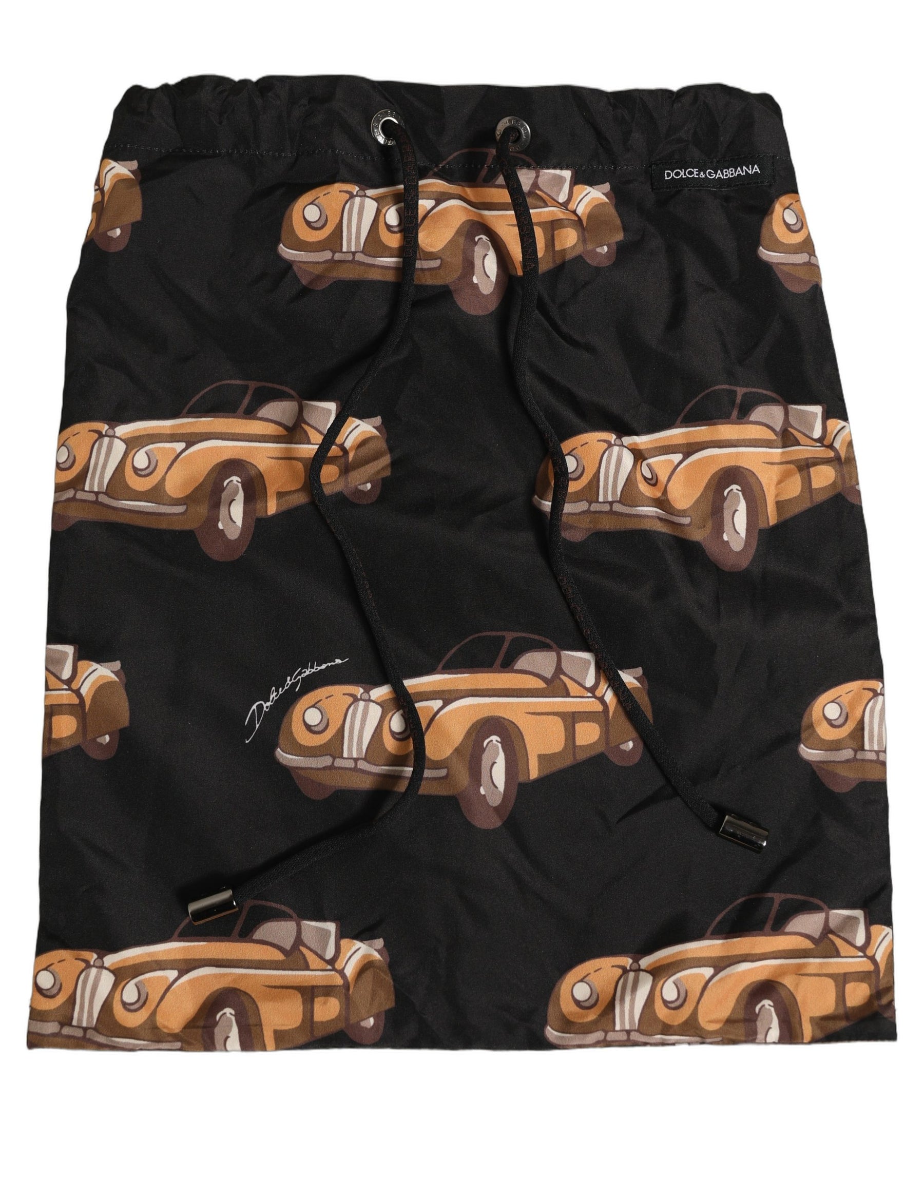 Dolce & Gabbana Black Car Print Swim Trunk Beachwear Swimwear | Regal Royce