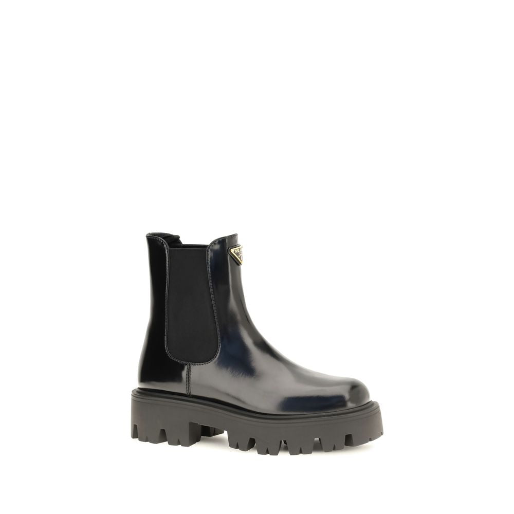 Prada Black Calf Leather Bos Taurus Chelsea Boots | Regal Royce
