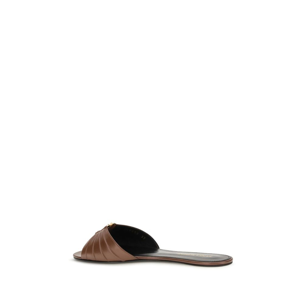 Saint Laurent Brown Calf Leather Bos Taurus Mules | Regal Royce
