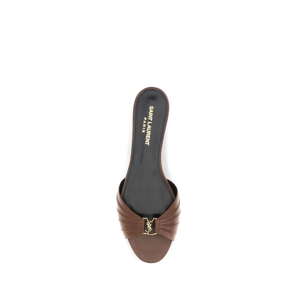 Saint Laurent Brown Calf Leather Bos Taurus Mules | Regal Royce