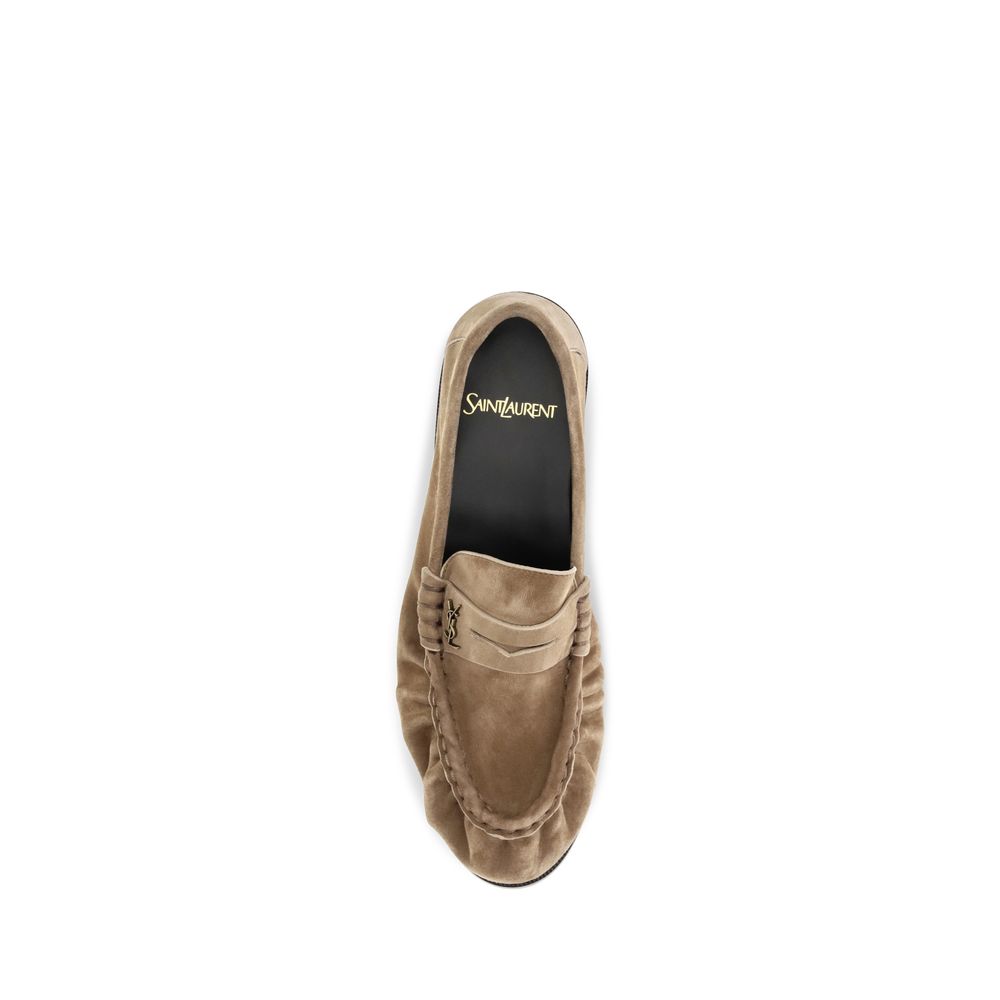 Saint Laurent Beige Calf Leather Bos Taurus Slip-On Loafers | Regal Royce