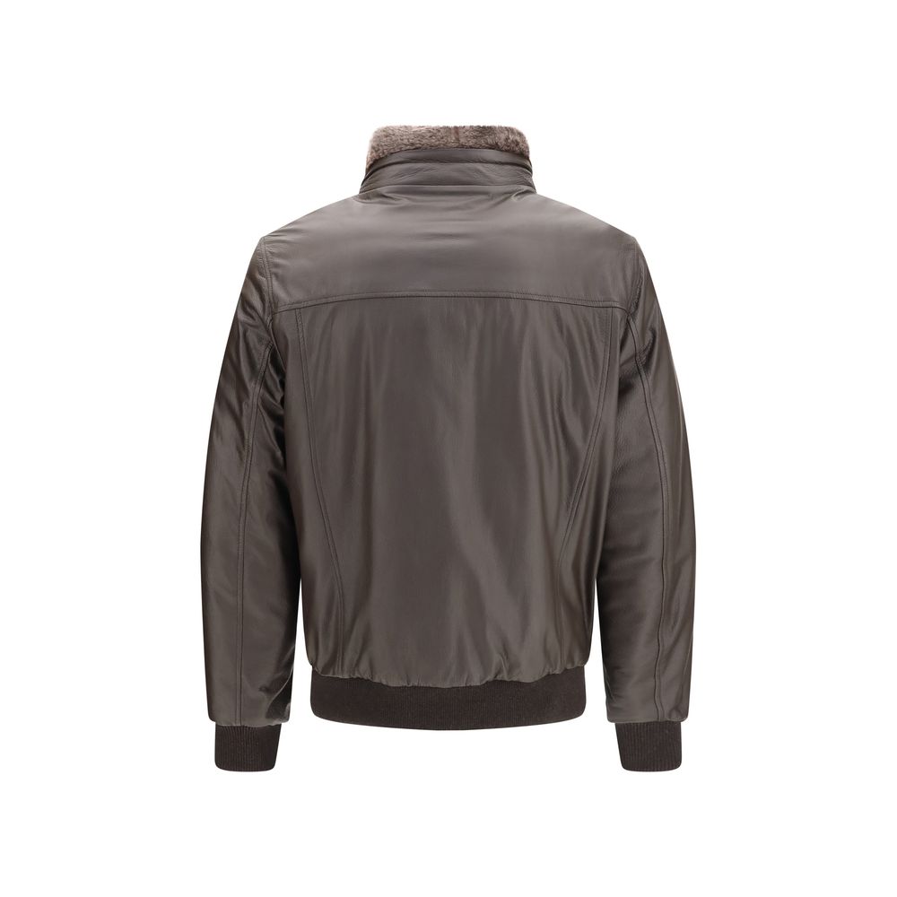 MooRER Brown Leather Full-Length Jacket | Regal Royce