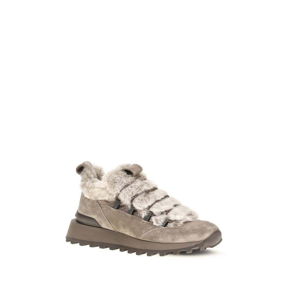 Brunello Cucinelli Gray Suede Leather Athletic Sneakers | Regal Royce