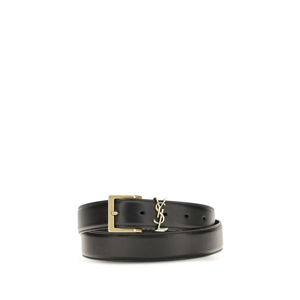 Saint Laurent Black Calf Leather Bos Taurus Regular Belt | Regal Royce