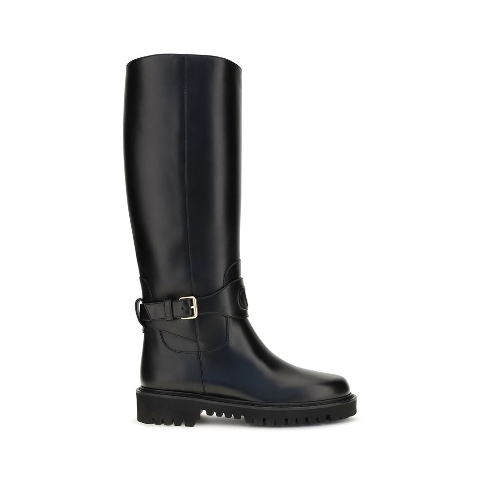 Valentino Garavani Black Calf Leather Bos Taurus Flat Boots | Regal Royce