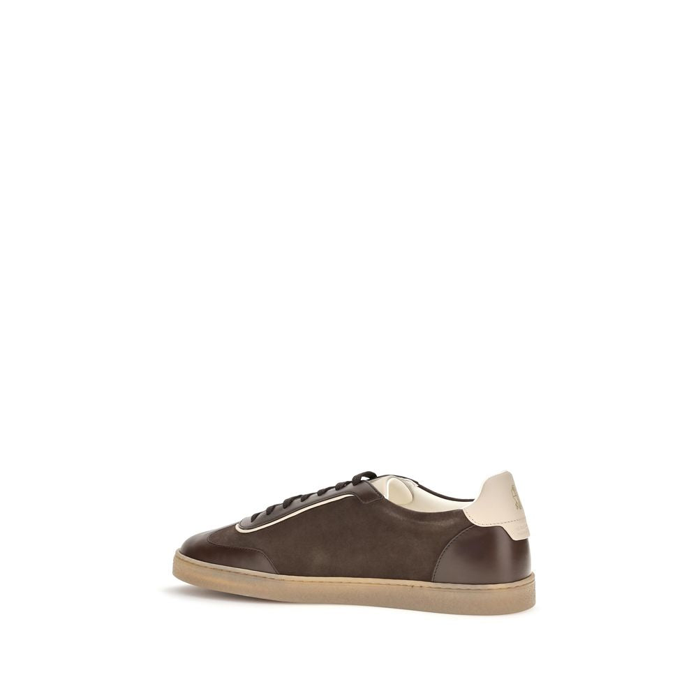 Brunello Cucinelli Brown Calf Leather Bos Taurus Low Top Sneakers | Regal Royce