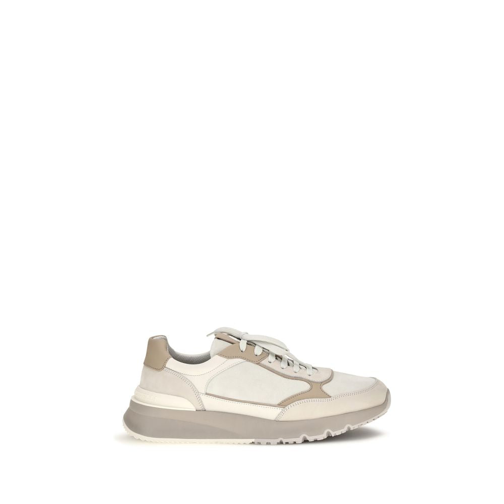 Brunello Cucinelli Beige Calf Leather Bos Taurus Athletic Sneakers | Regal Royce