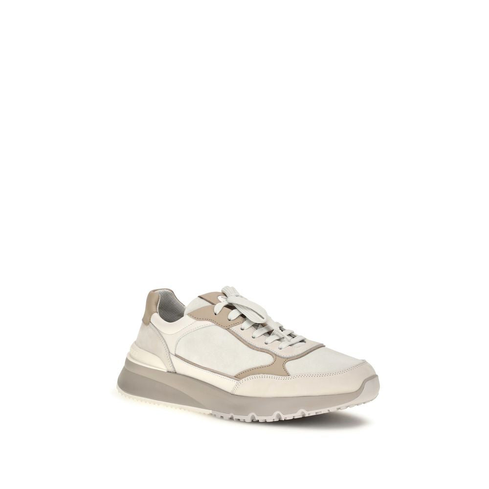 Brunello Cucinelli Beige Calf Leather Bos Taurus Athletic Sneakers | Regal Royce