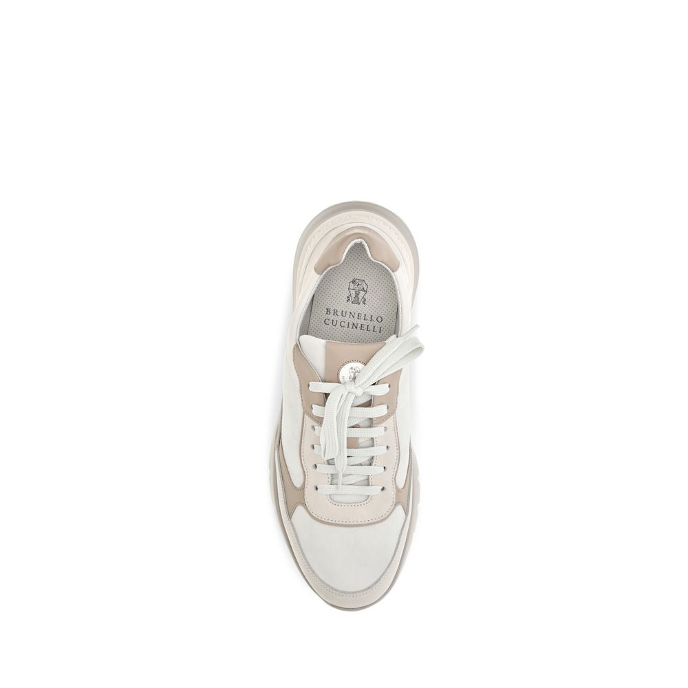 Brunello Cucinelli Beige Calf Leather Bos Taurus Athletic Sneakers | Regal Royce