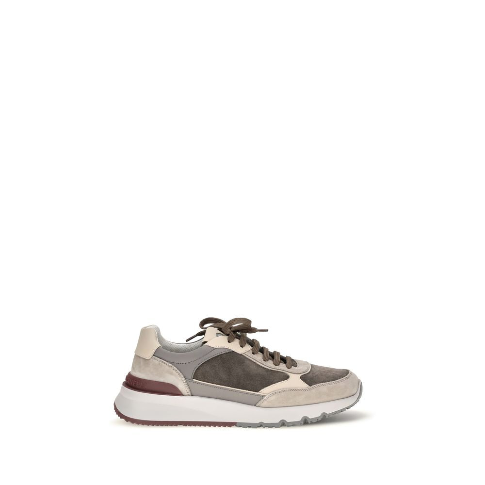 Brunello Cucinelli Gray Calf Leather Bos Taurus Chunky Sneakers | Regal Royce