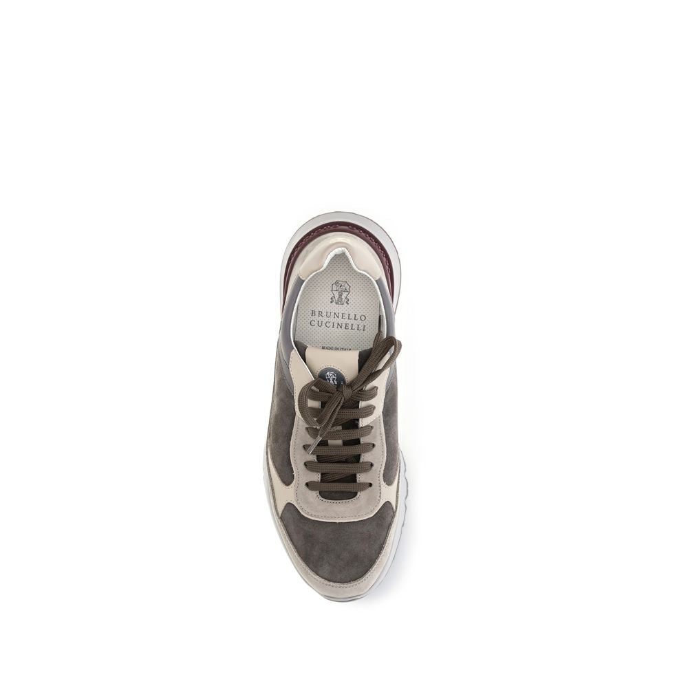 Brunello Cucinelli Gray Calf Leather Bos Taurus Chunky Sneakers