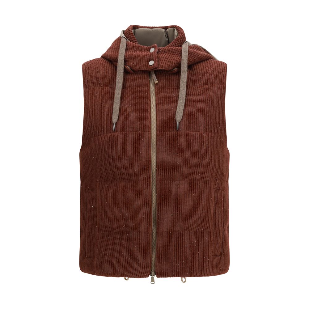 Brunello Cucinelli Brown Cotton Sleeveless Jacket | Regal Royce
