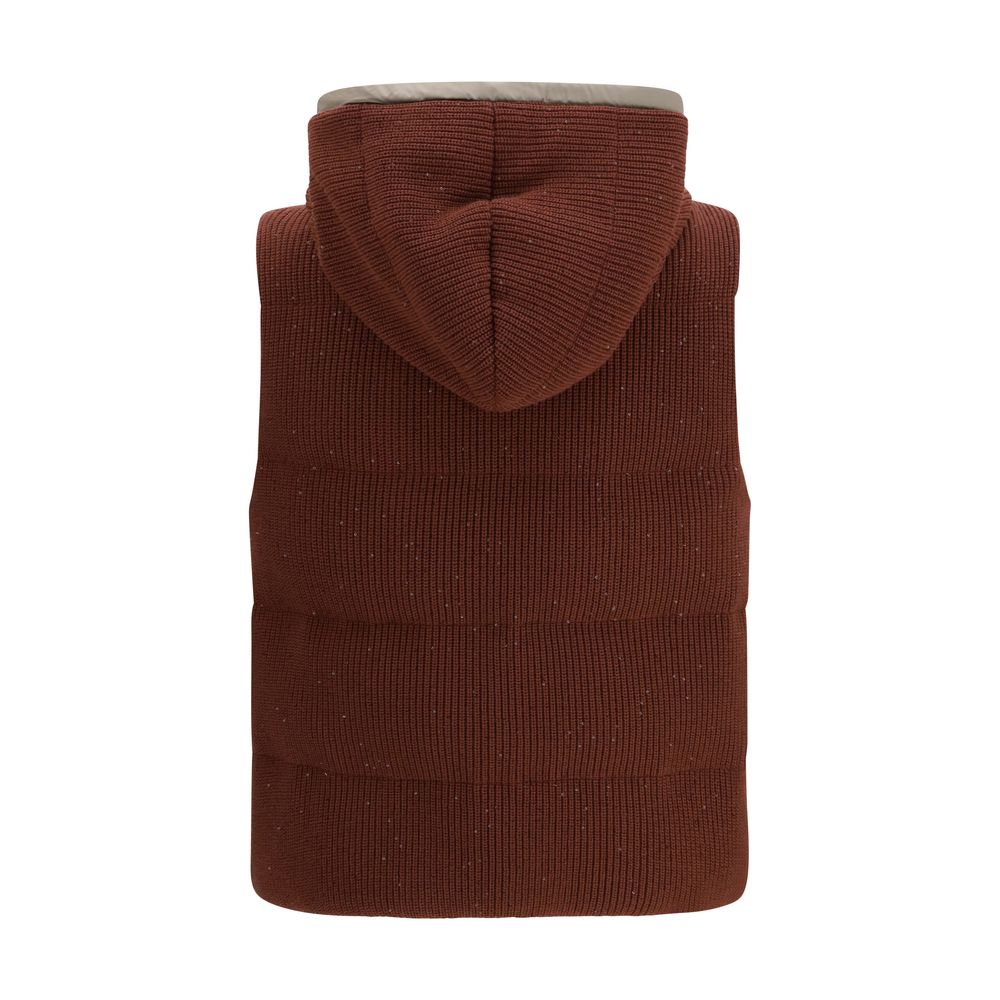 Brunello Cucinelli Brown Cotton Sleeveless Jacket | Regal Royce