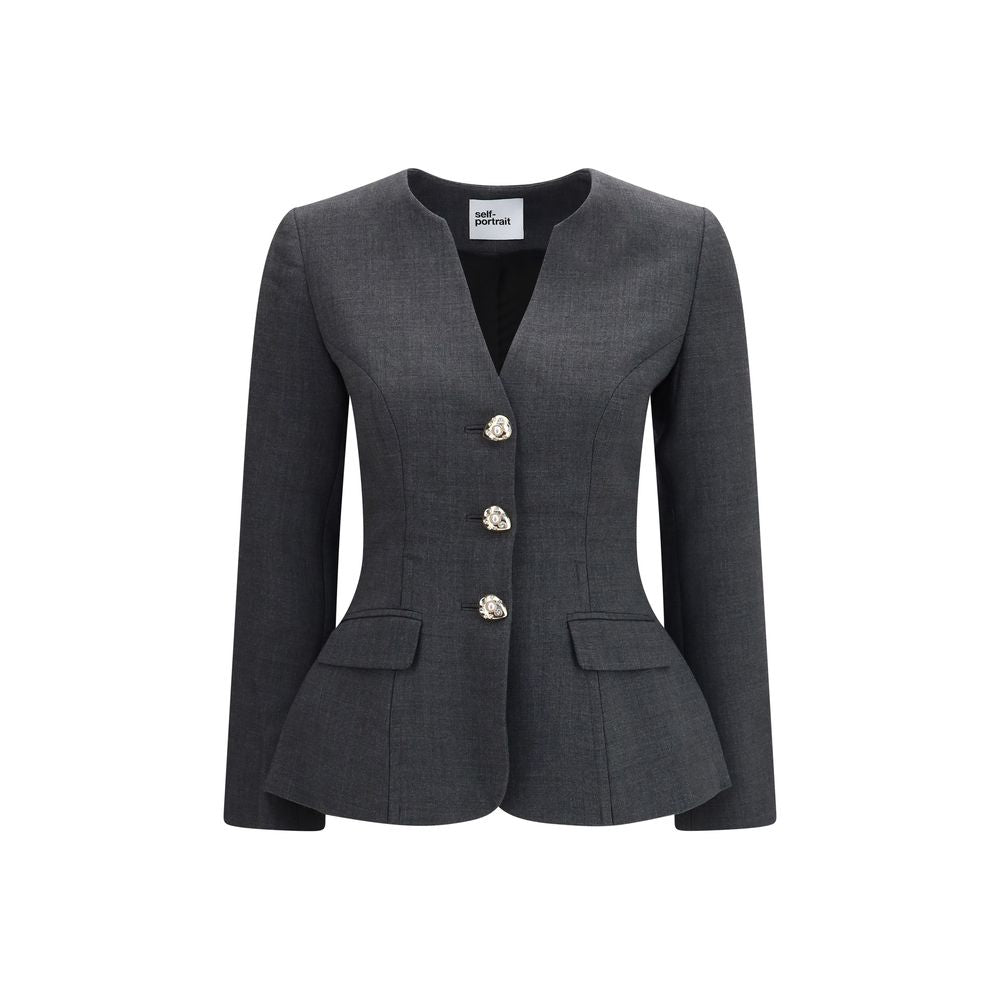 Self-Portrait Gray Polyester Full-Length Jacket | Regal Royce