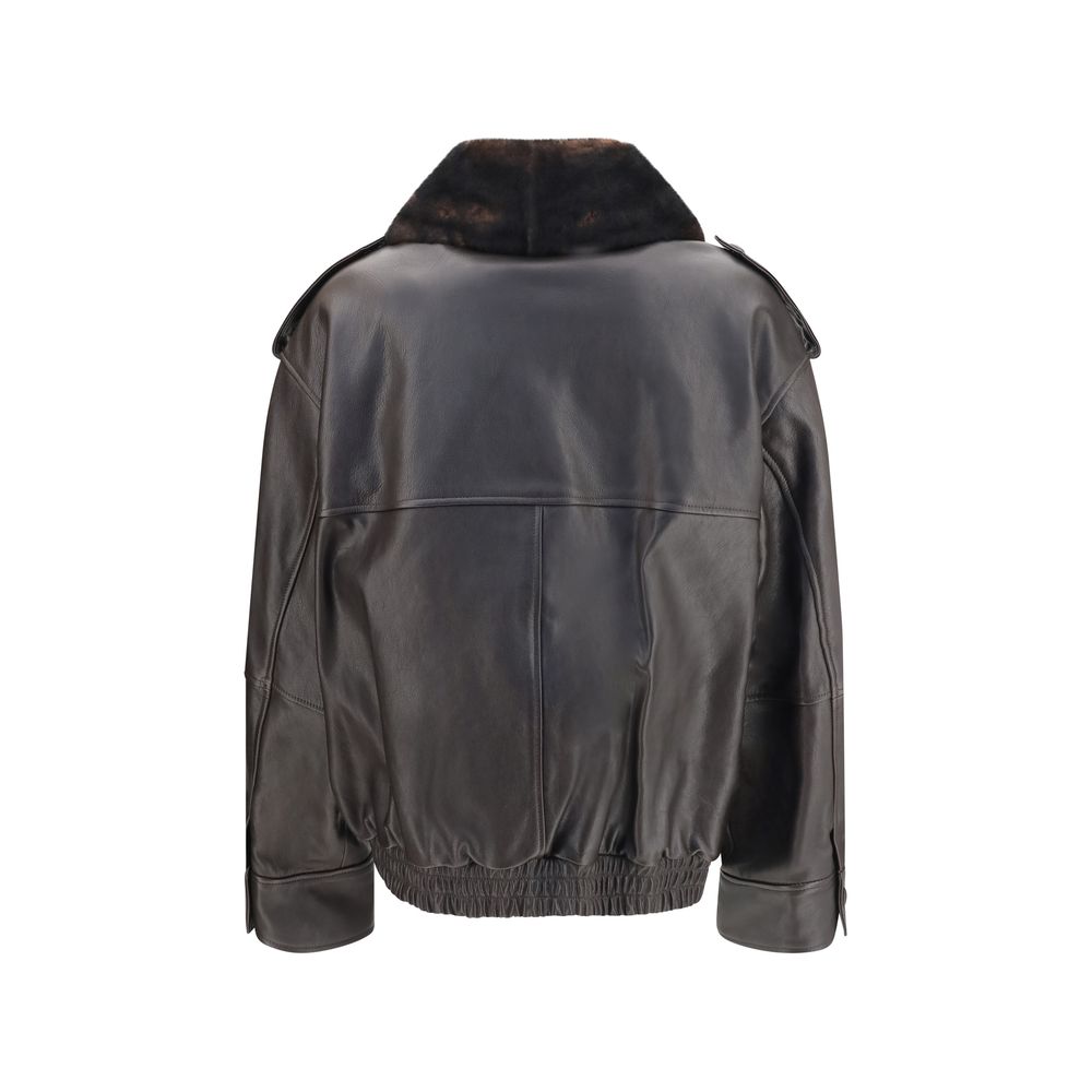 Loulou De Saison Brown Calf Leather Bos Taurus Bomber | Regal Royce