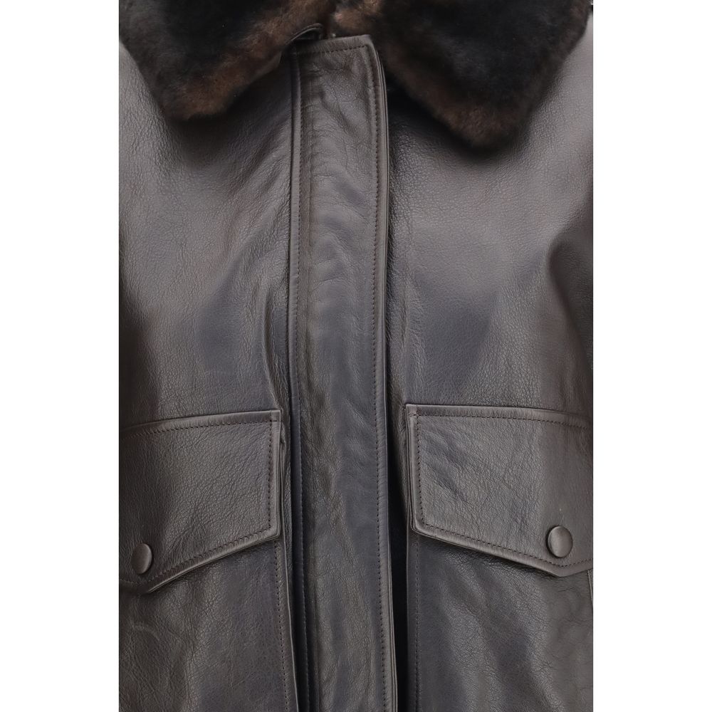 Loulou De Saison Brown Calf Leather Bos Taurus Bomber | Regal Royce