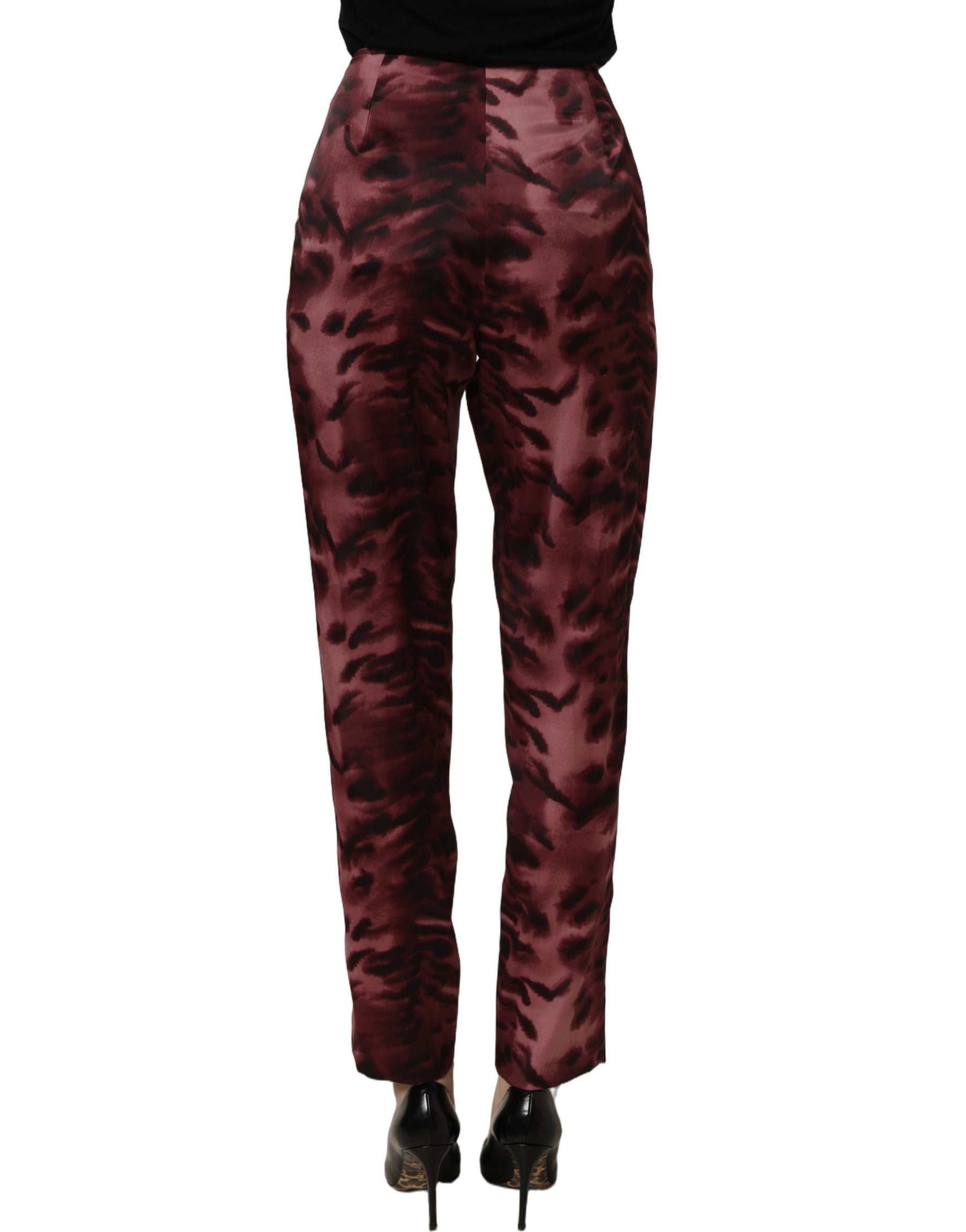 BENCIVENGA Burgundy High Waist Patterned Straight Trouser Pants | Regal Royce