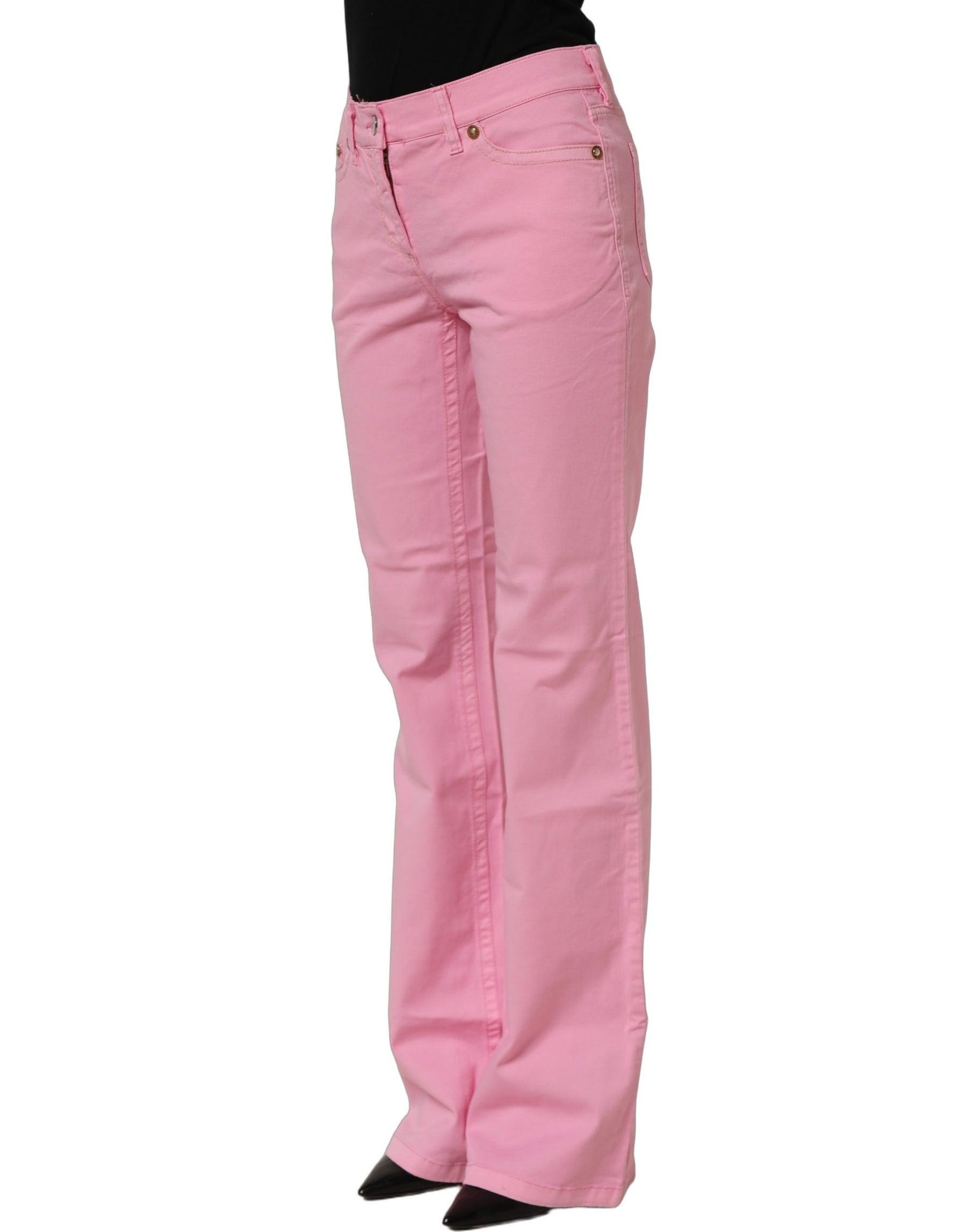 GF Ferre Pink Mid-Waisted Flared Denim Casual Jeans | Regal Royce