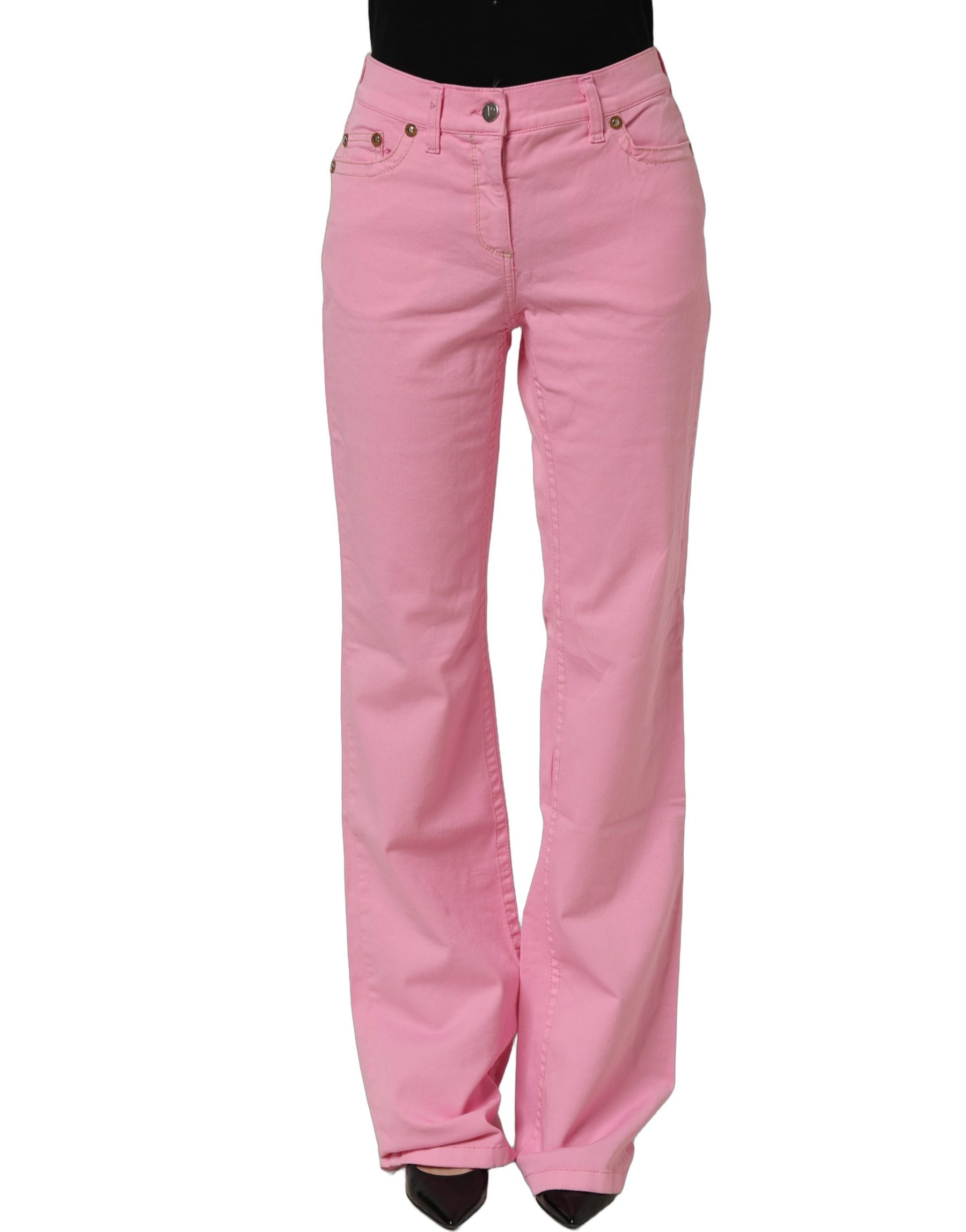 GF Ferre Pink Mid-Waisted Flared Denim Casual Jeans | Regal Royce