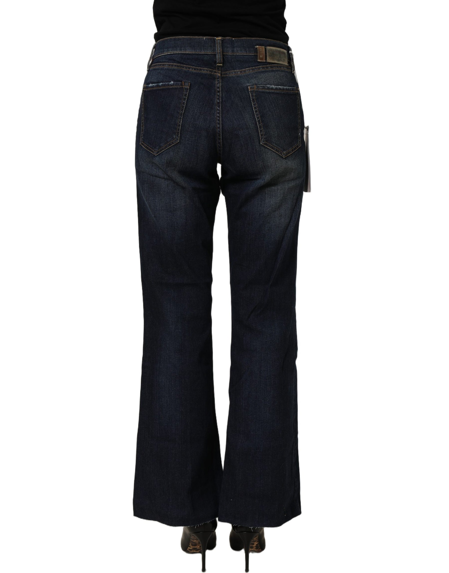 Two women in the world Dark Blue Washed Mid-Waisted Flared Denim Casual Jeans | Regal Royce