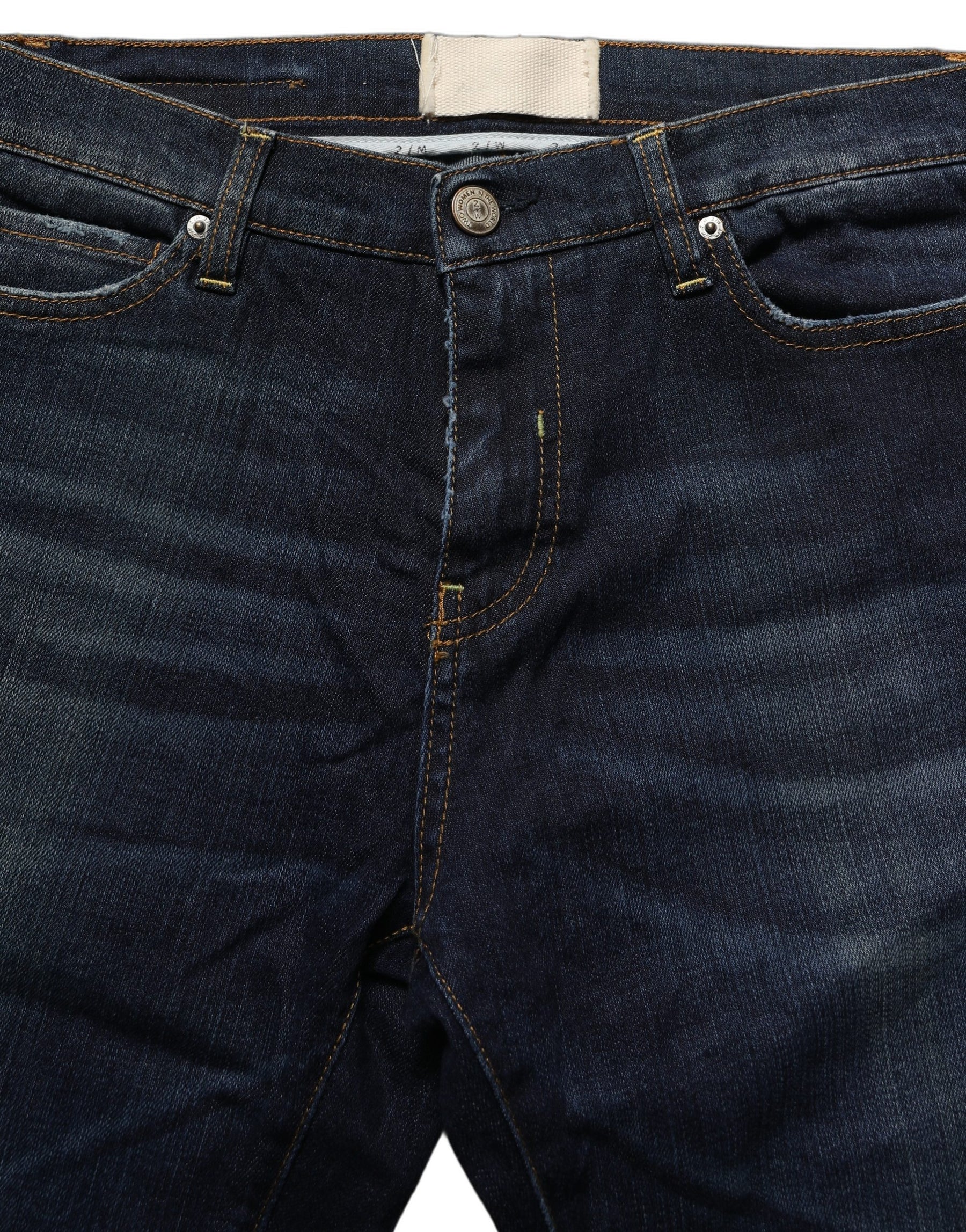 Two women in the world Dark Blue Washed Mid-Waisted Flared Denim Casual Jeans | Regal Royce