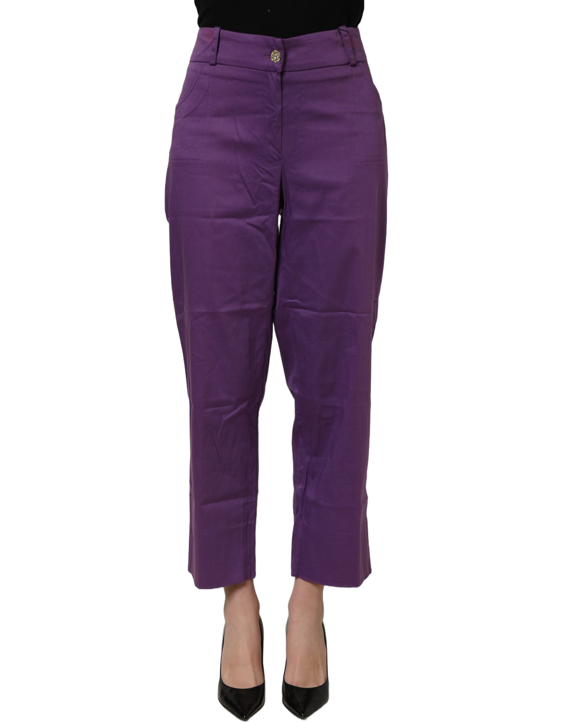 BENCIVENGA Violet Cotton Stretch High Waist Cropped Trouser Pants | Regal Royce