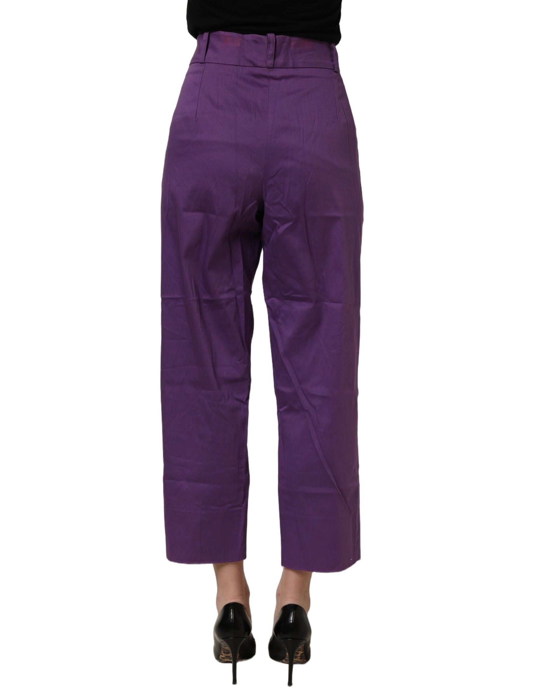 BENCIVENGA Violet Cotton Stretch High Waist Cropped Trouser Pants | Regal Royce
