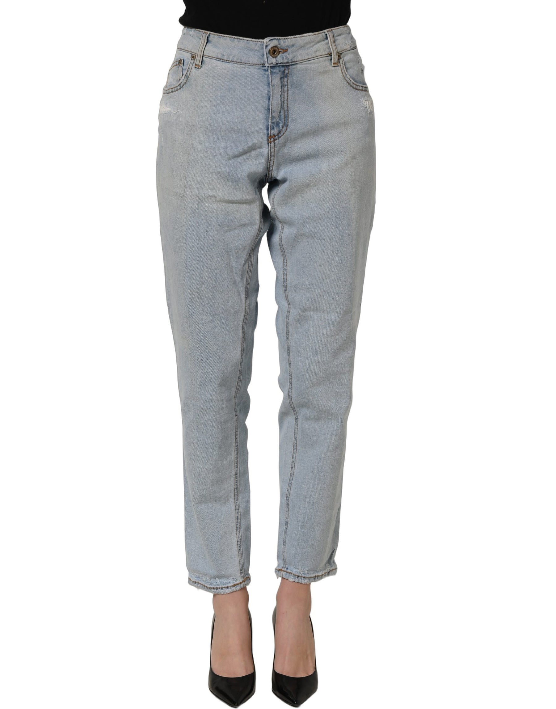 Dondup Light Blue High Waist Tapered Denim Cotton Stretch Jeans | Regal Royce