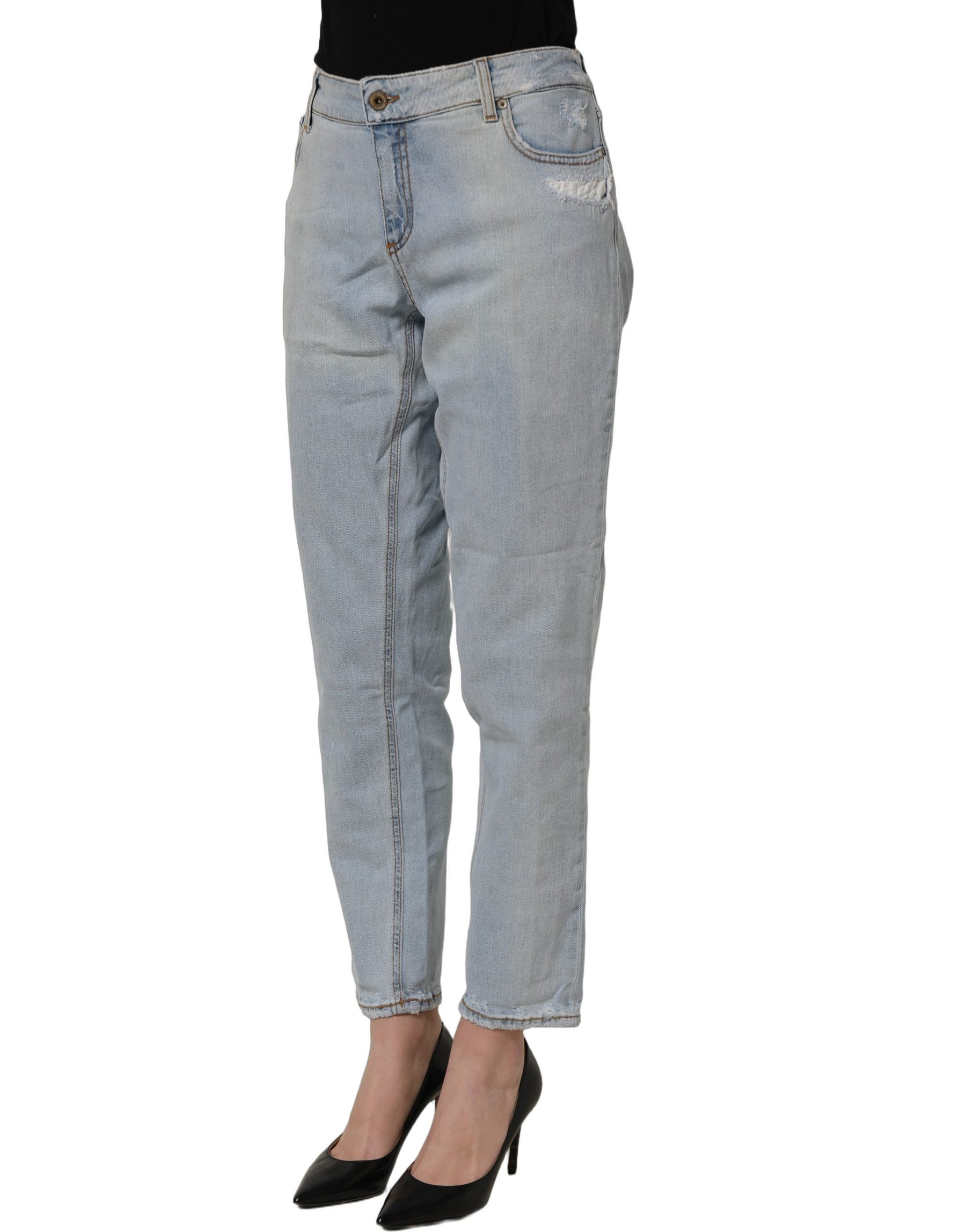 Dondup Light Blue High Waist Tapered Denim Cotton Stretch Jeans | Regal Royce