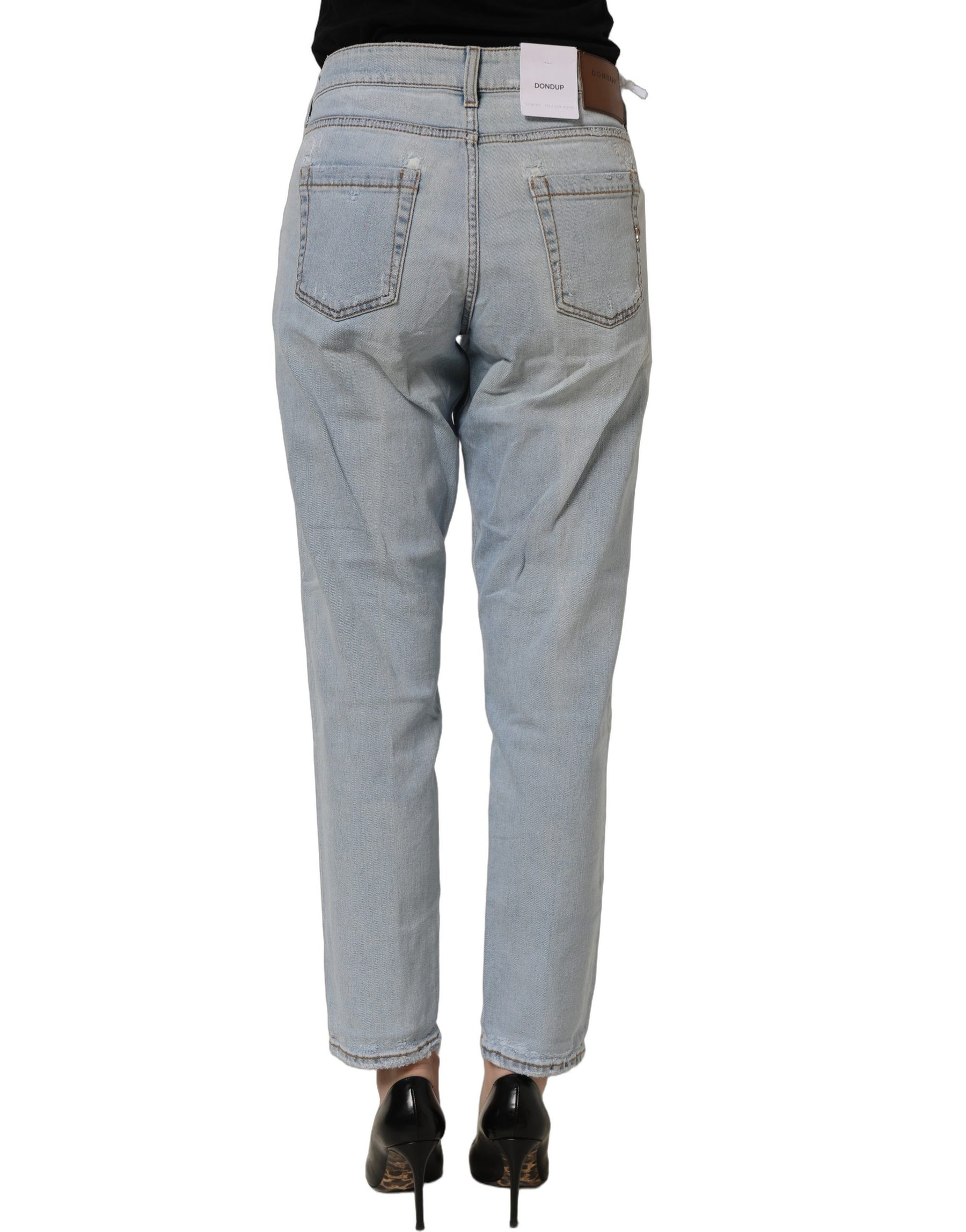 Dondup Light Blue High Waist Tapered Denim Cotton Stretch Jeans | Regal Royce