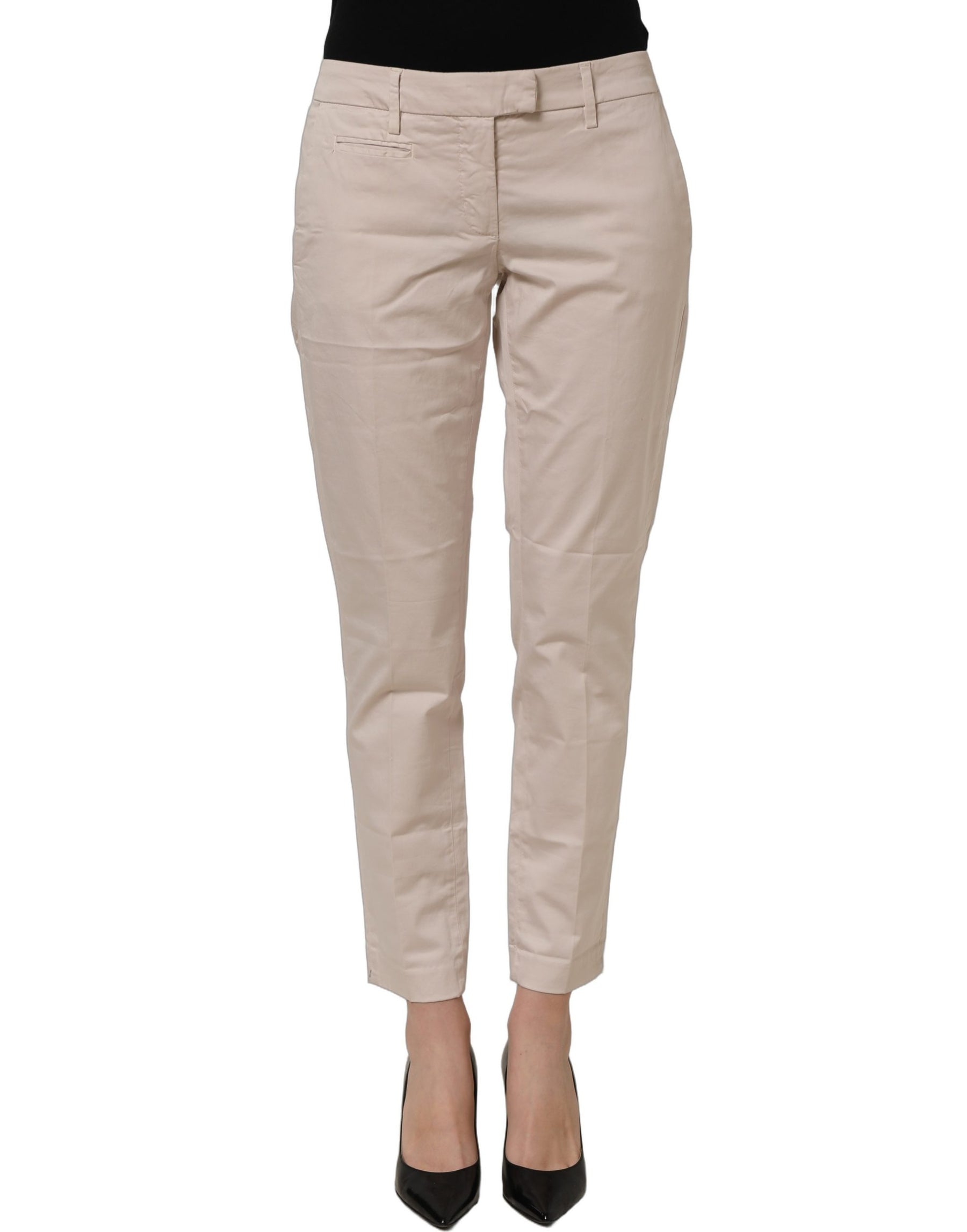 Dondup Beige Low Waist Tapered Women Cropped Trousers Pants | Regal Royce