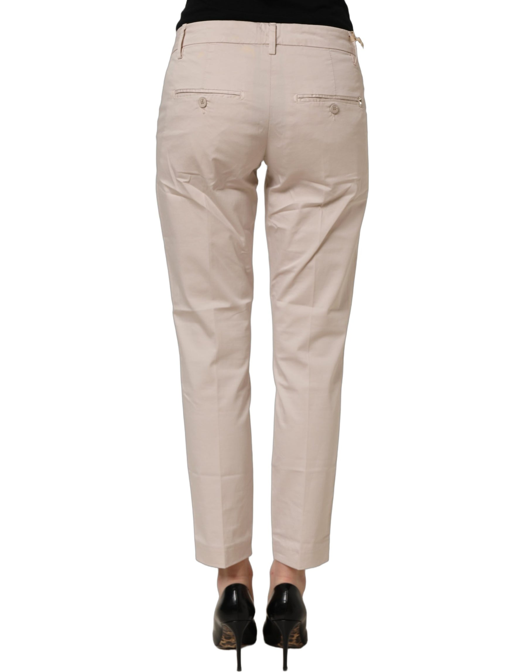 Dondup Beige Low Waist Tapered Women Cropped Trousers Pants | Regal Royce