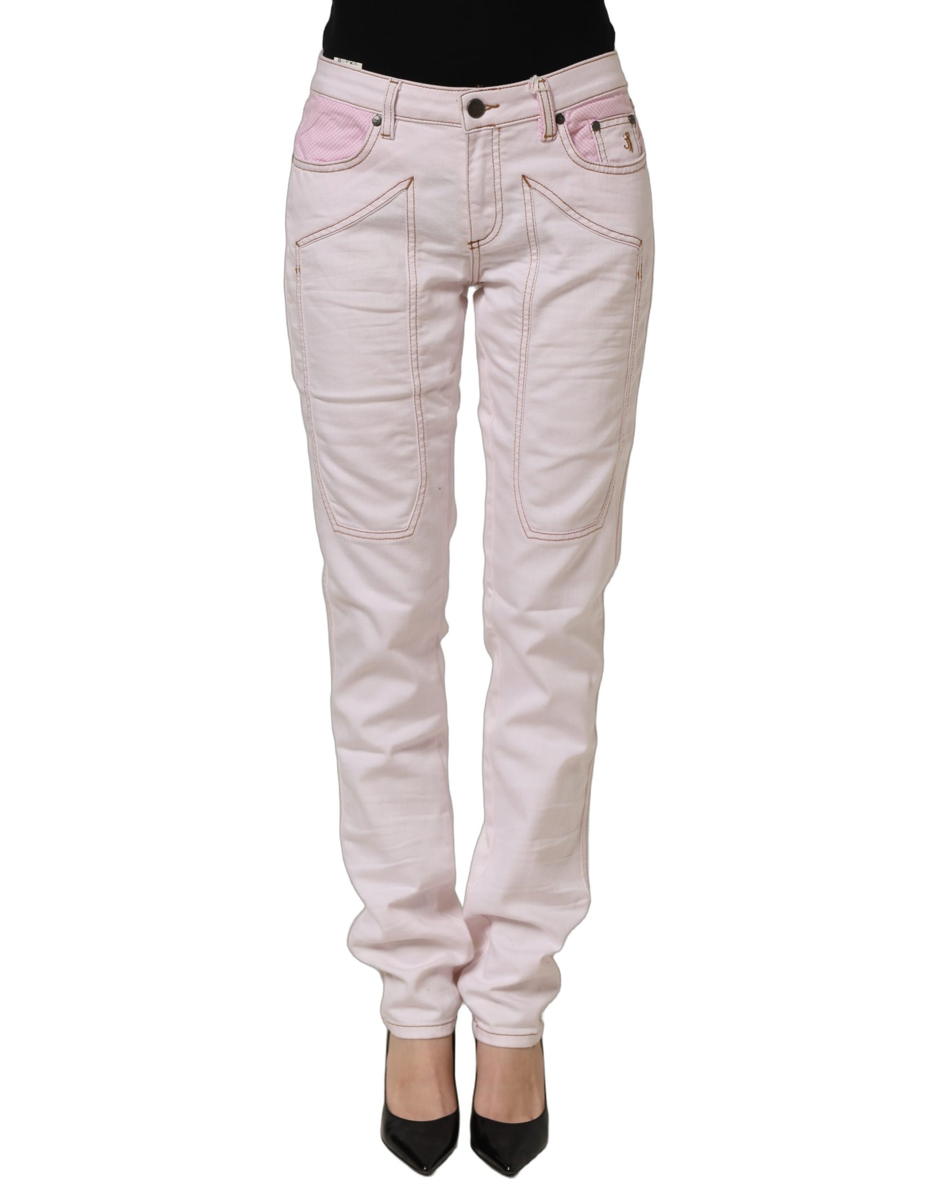 Jeckerson Light Pink Cotton Mid Waist Denim Trouser Jeans | Regal Royce