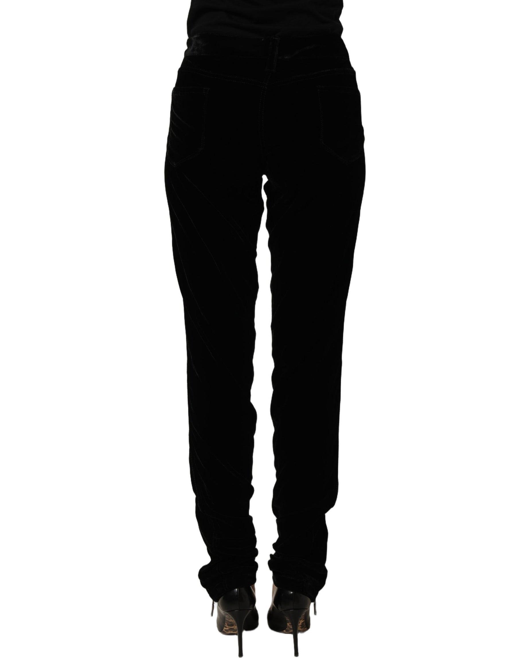 Ermanno Scervino Black Viscose Blend Velvet Slim Fit Pants | Regal Royce