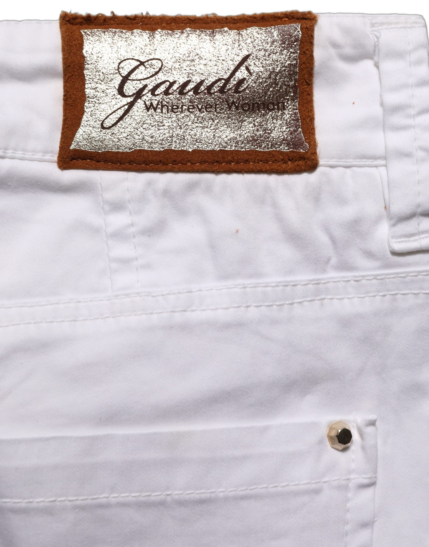 Gaudi White Mid Waist Straight Cropped Cotton Trouser Pants | Regal Royce