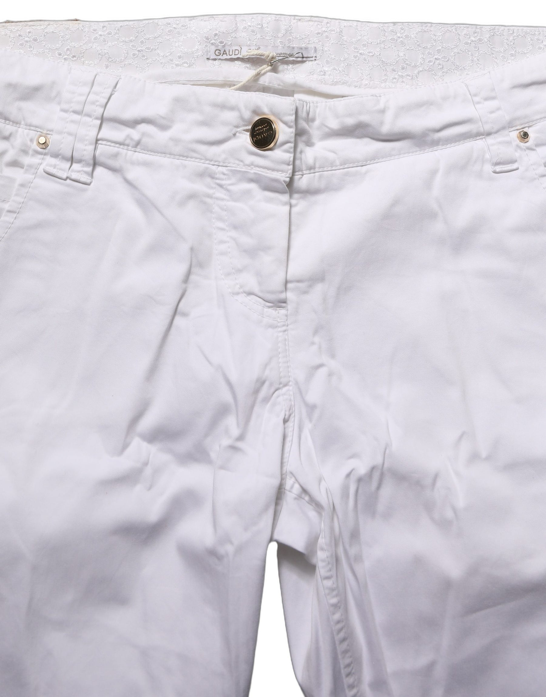 Gaudi White Mid Waist Straight Cropped Cotton Trouser Pants | Regal Royce