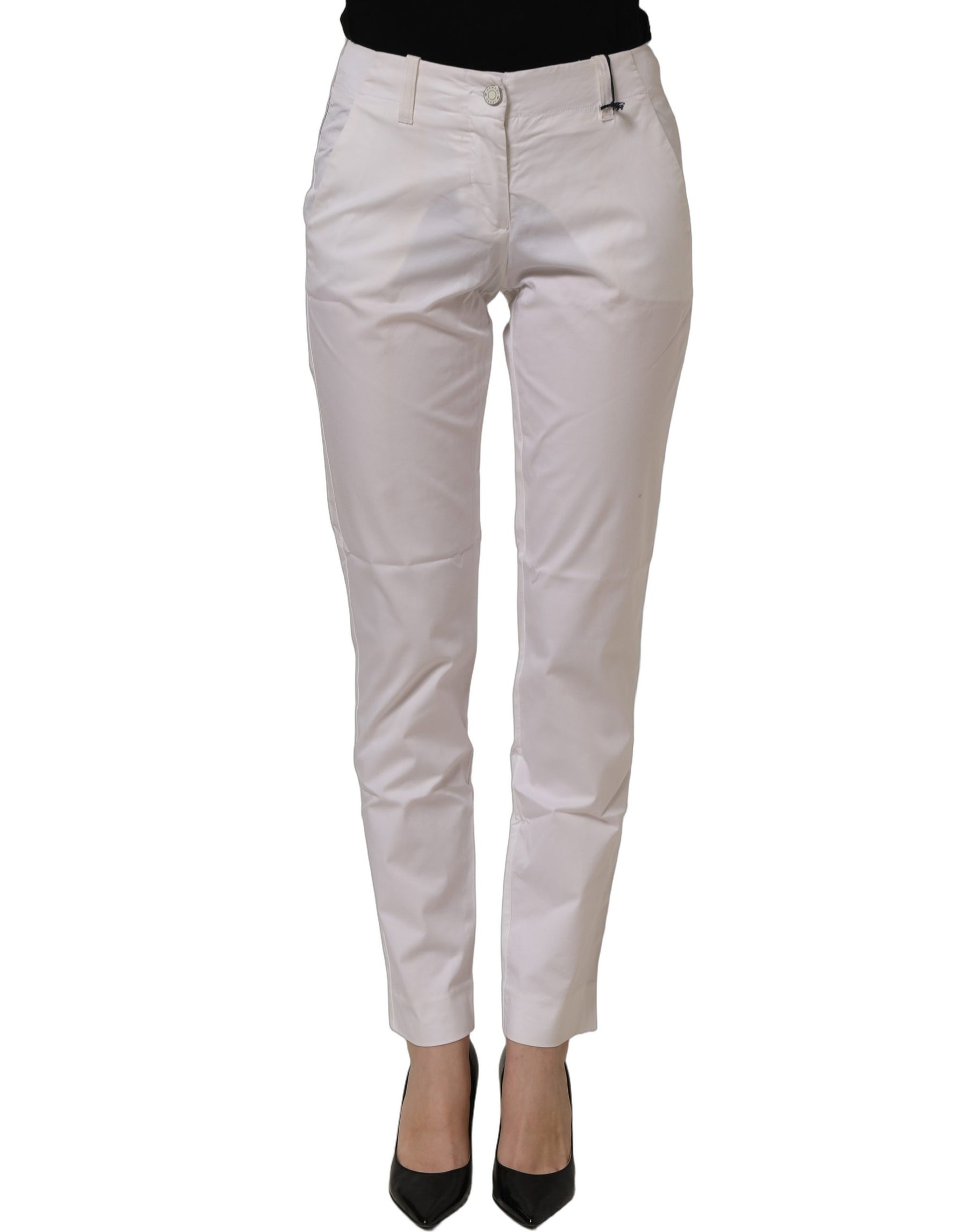 Armani Jeans White Mid Waist Cotton Stretch Trouser Pants | Regal Royce