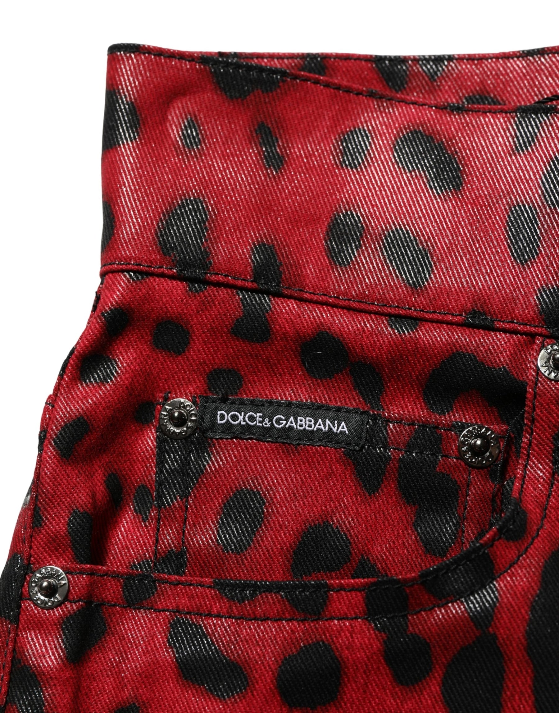 Dolce & Gabbana Red Leopard Cotton 5 Pockets Trouser Jeans | Regal Royce