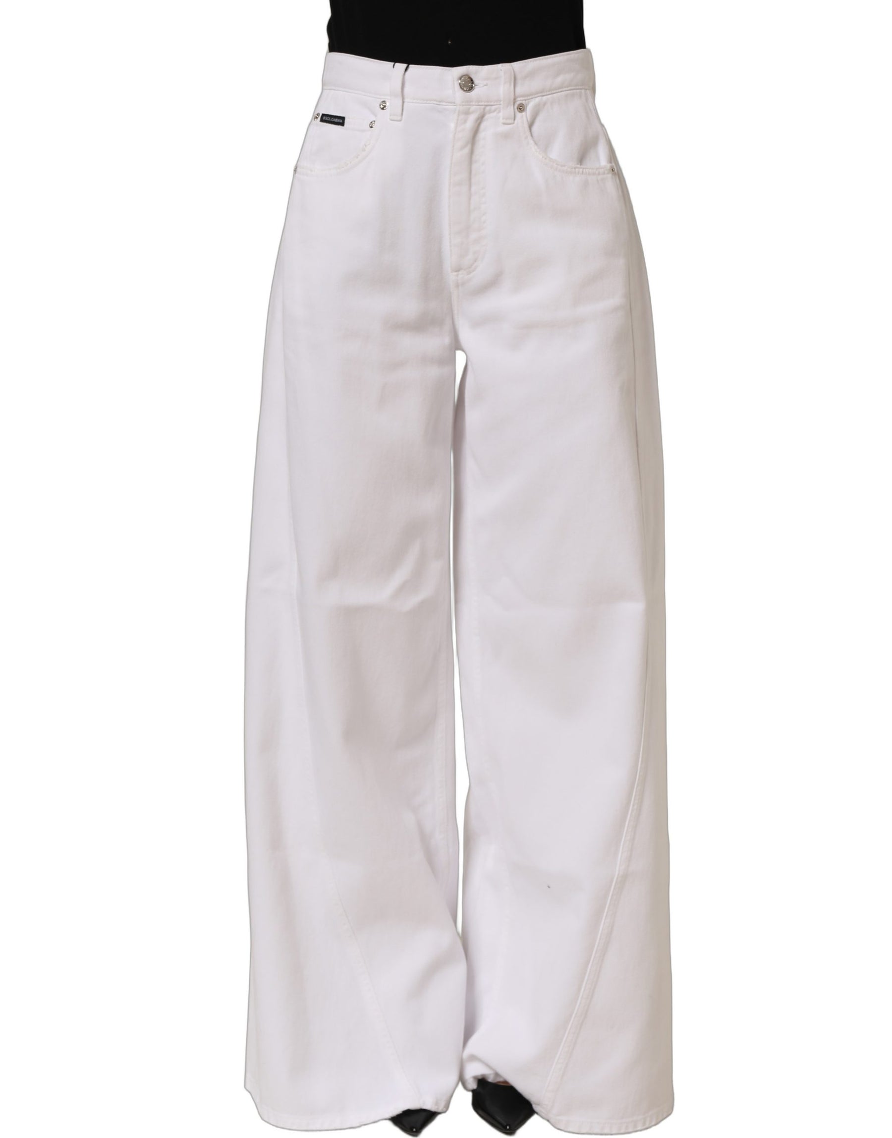 Dolce & Gabbana White Cotton Stretch Wide Leg Denim Jeans | Regal Royce