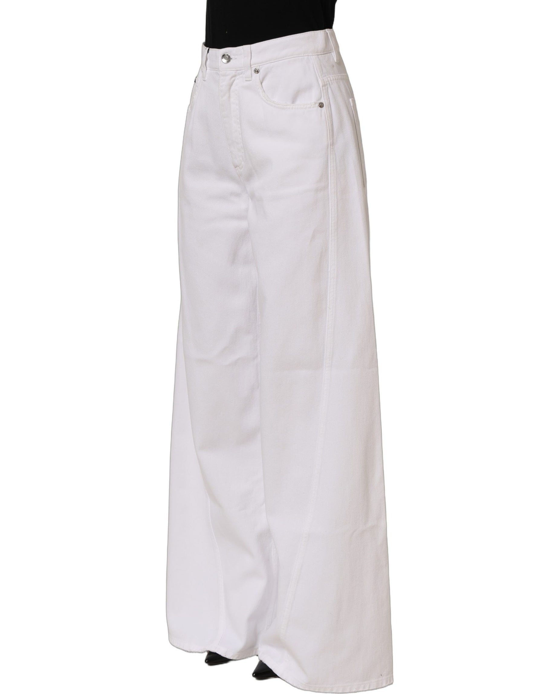 Dolce & Gabbana White Cotton Stretch Wide Leg Denim Jeans | Regal Royce