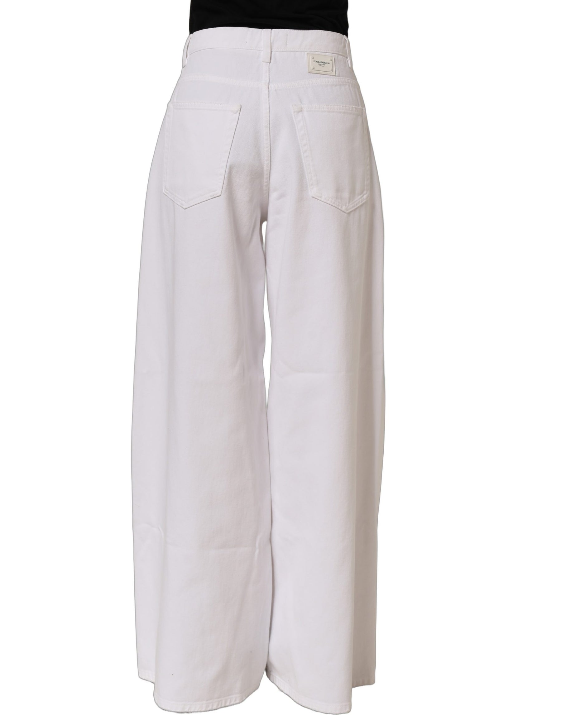 Dolce & Gabbana White Cotton Stretch Wide Leg Denim Jeans | Regal Royce